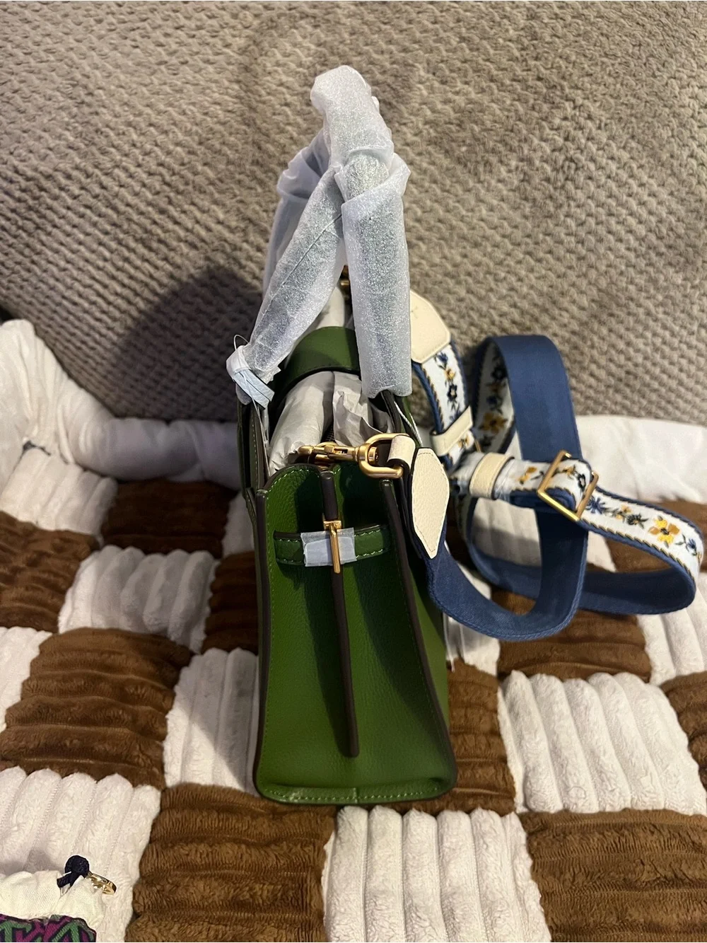 Tory Burch Walker Webbing Strap Small Satchel in Spinach Green NWTS!